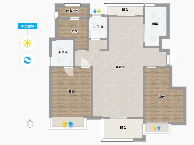 湖南省-长沙市-恒泰湘壹府7，8，18，20号楼C1-1户型113m²-92.20-户型库-采光通风