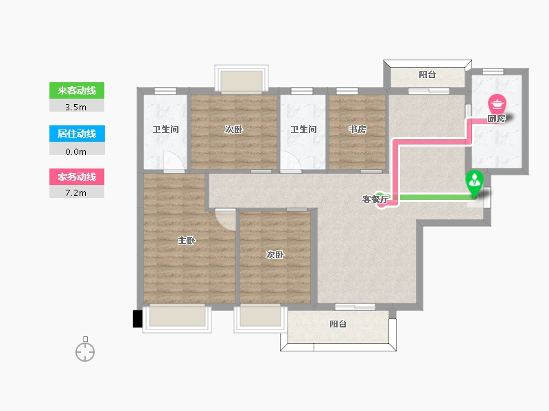 湖南省-长沙市-福天星中心4，3，2，5号楼C1户型134m²-98.24-户型库-动静线