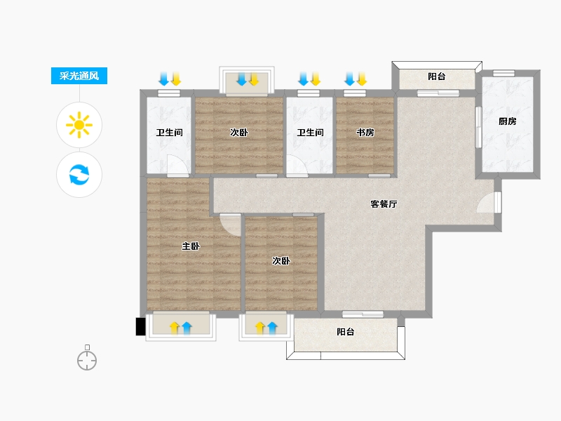 湖南省-长沙市-福天星中心4，3，2，5号楼C1户型134m²-98.24-户型库-采光通风