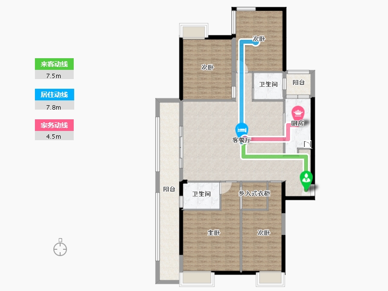 湖南省-长沙市-凯乐国际城8栋A1户型182m²-141.82-户型库-动静线