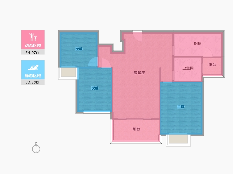 湖南省-长沙市-恒大御景天下64,65,66栋105m²-80.34-户型库-动静分区