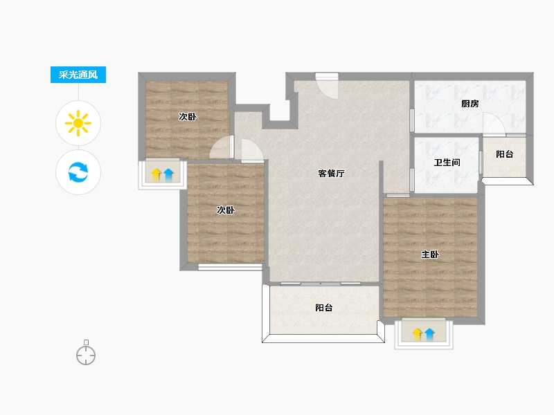 湖南省-长沙市-恒大御景天下64,65,66栋105m²-80.34-户型库-采光通风