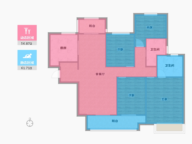 湖南省-长沙市-新城和樾C户型135m²-108.00-户型库-动静分区