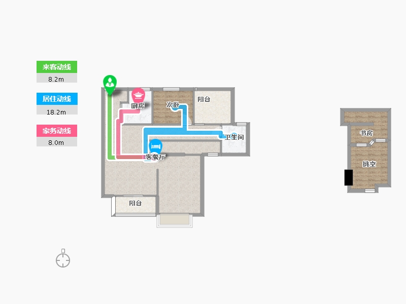 湖南省-长沙市-卓越青竹湖6,5栋B1户型105m²-93.01-户型库-动静线