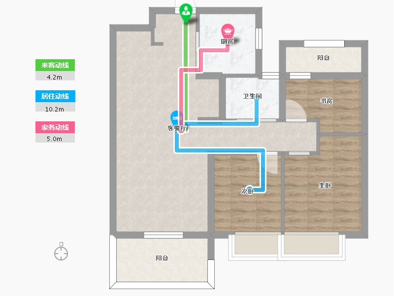 湖南省-长沙市-南益名士豪庭21,22栋A1户型94m²-71.13-户型库-动静线