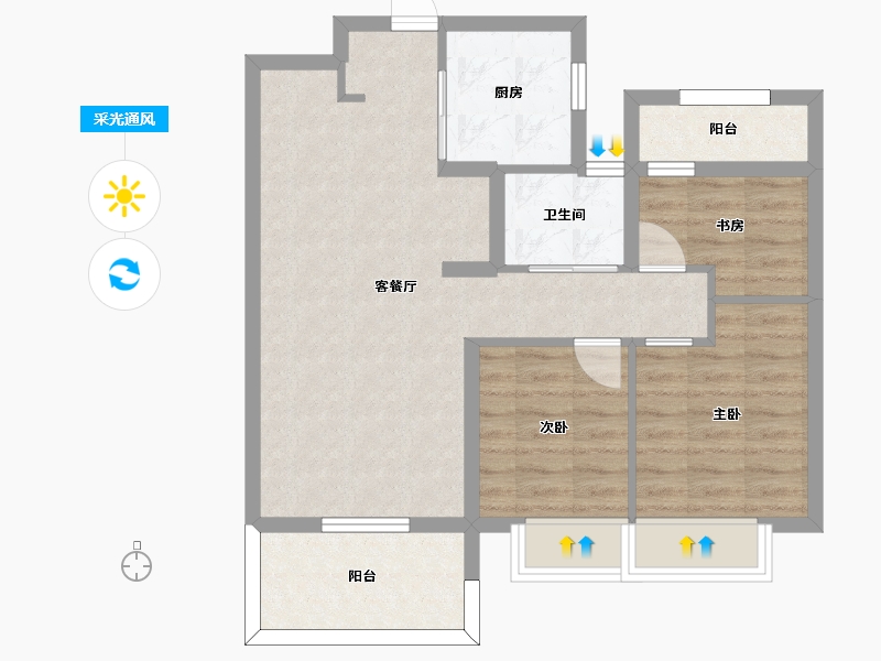 湖南省-长沙市-南益名士豪庭21,22栋A1户型94m²-71.13-户型库-采光通风