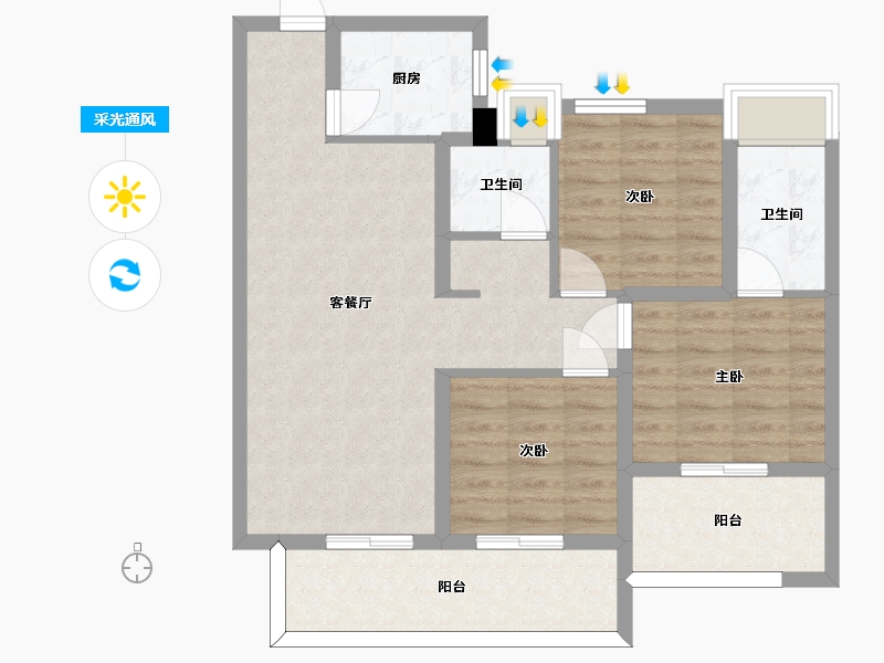 湖南省-长沙市-旭辉汇樾城10，9，8，7号楼C3户型110m²-82.21-户型库-采光通风