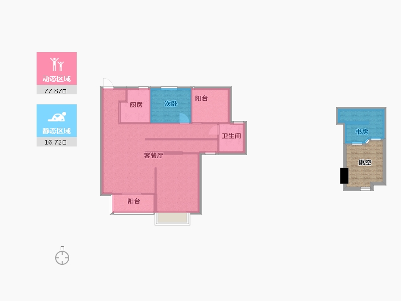 湖南省-长沙市-卓越青竹湖6,5栋B1户型105m²-93.01-户型库-动静分区