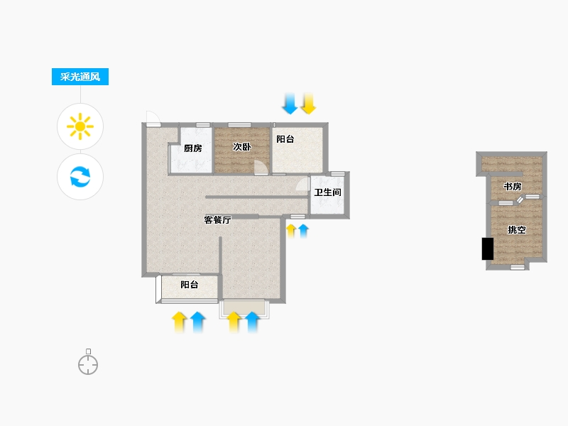 湖南省-长沙市-卓越青竹湖6,5栋B1户型105m²-93.01-户型库-采光通风