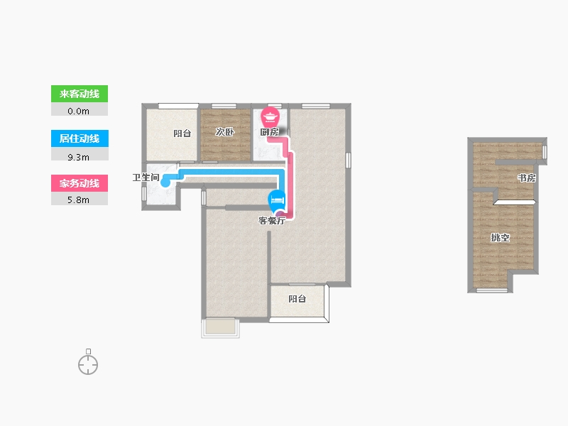 湖南省-长沙市-卓越青竹湖6,5栋A1户型123m²-110.94-户型库-动静线