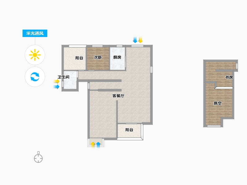 湖南省-长沙市-卓越青竹湖6,5栋A1户型123m²-110.94-户型库-采光通风