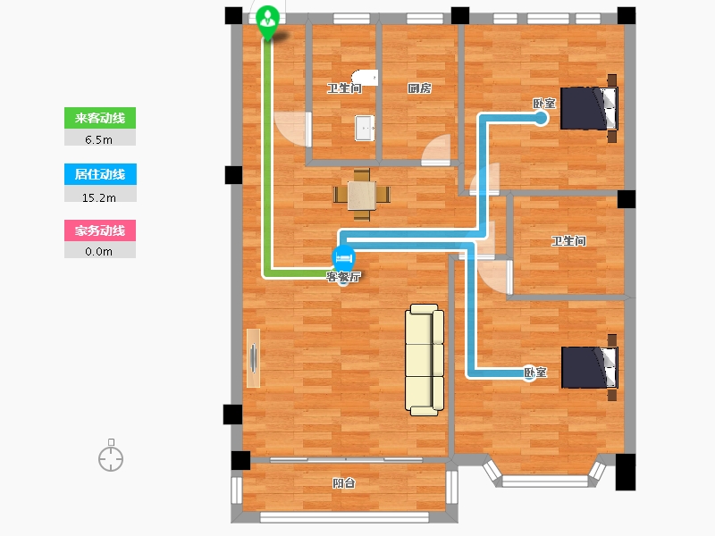 江苏省-南京市-卧龙湖小镇伴湖居11，15，19幢100m²-80.00-户型库-动静线