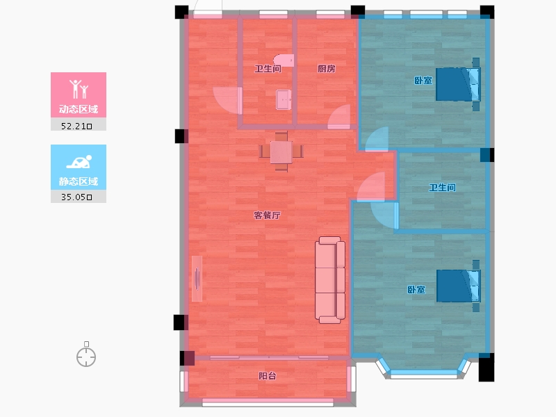 江苏省-南京市-卧龙湖小镇伴湖居11，15，19幢100m²-80.00-户型库-动静分区