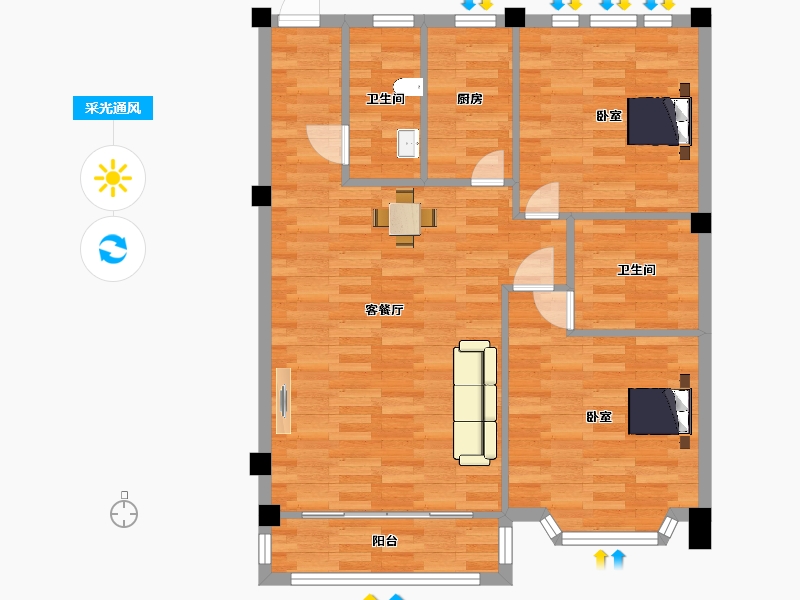 江苏省-南京市-卧龙湖小镇伴湖居11，15，19幢100m²-80.00-户型库-采光通风