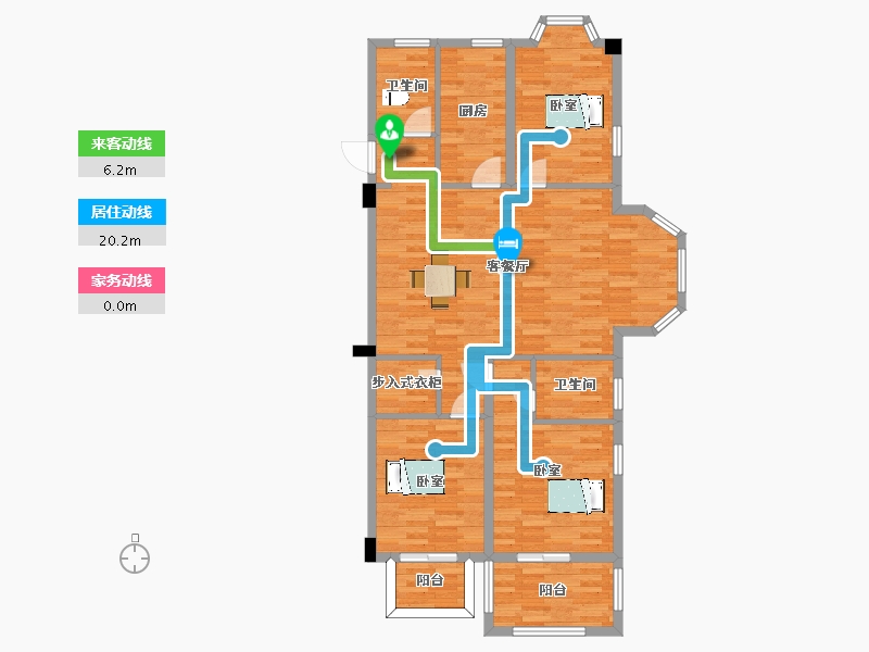 江苏省-南京市-卧龙湖小镇D户型132m²-104.97-户型库-动静线