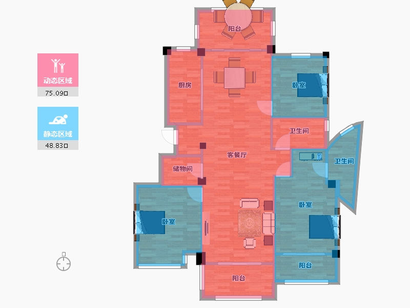 江苏省-南京市-卧龙湖小镇142m²-113.32-户型库-动静分区