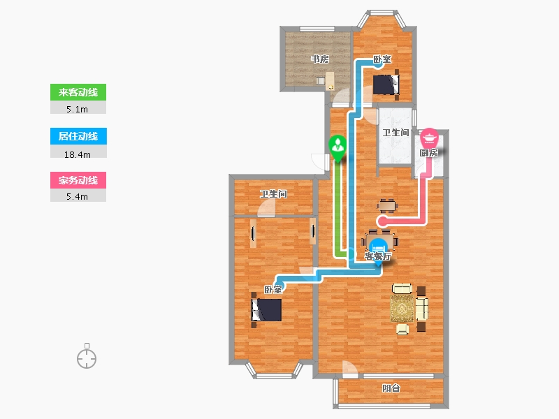 江苏省-南京市-卧龙湖小镇F户型177m²-141.29-户型库-动静线