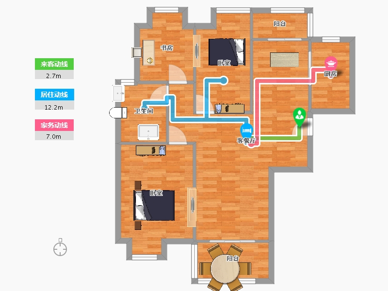 江苏省-南京市-喜之郎丽湖湾102m²-81.86-户型库-动静线