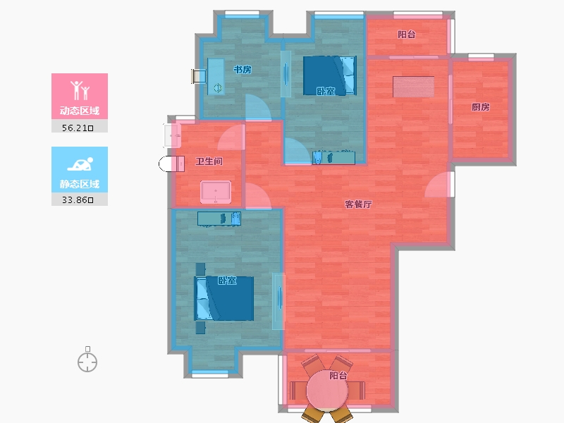 江苏省-南京市-喜之郎丽湖湾102m²-81.86-户型库-动静分区