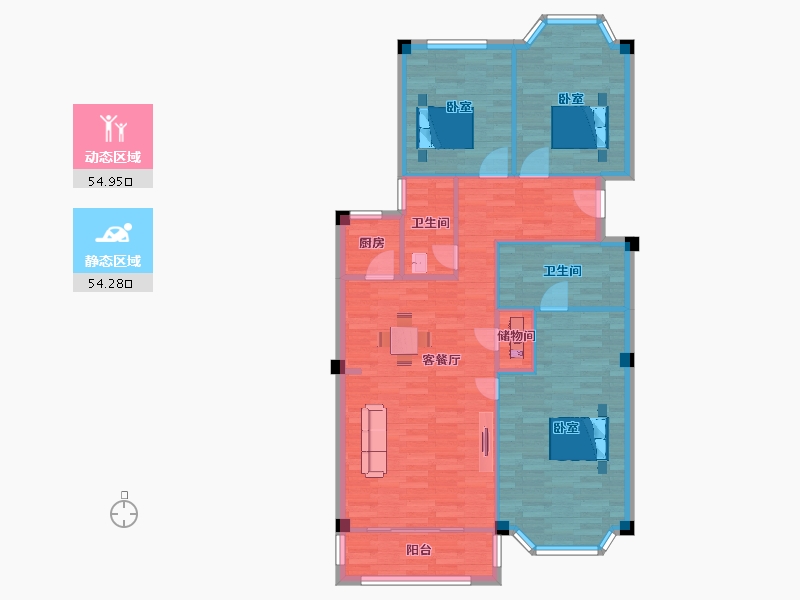 江苏省-南京市-卧龙湖小镇伴湖居15，19幢125m²-99.99-户型库-动静分区