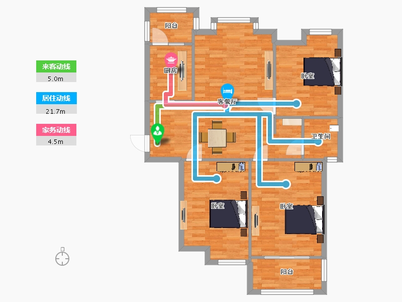 江苏省-南京市-龙海骏景D2户型105m²-81.35-户型库-动静线