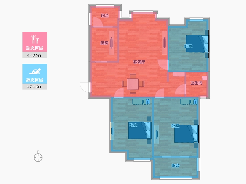 江苏省-南京市-龙海骏景D2户型105m²-81.35-户型库-动静分区