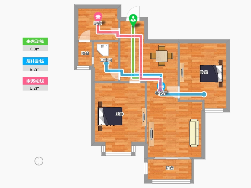 江苏省-南京市-龙海骏景83m²-66.39-户型库-动静线