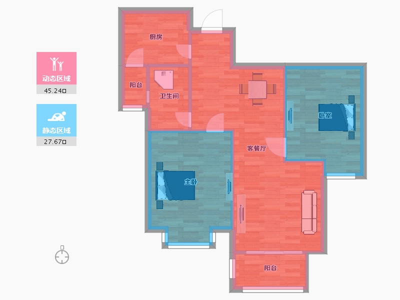 江苏省-南京市-龙海骏景83m²-66.39-户型库-动静分区