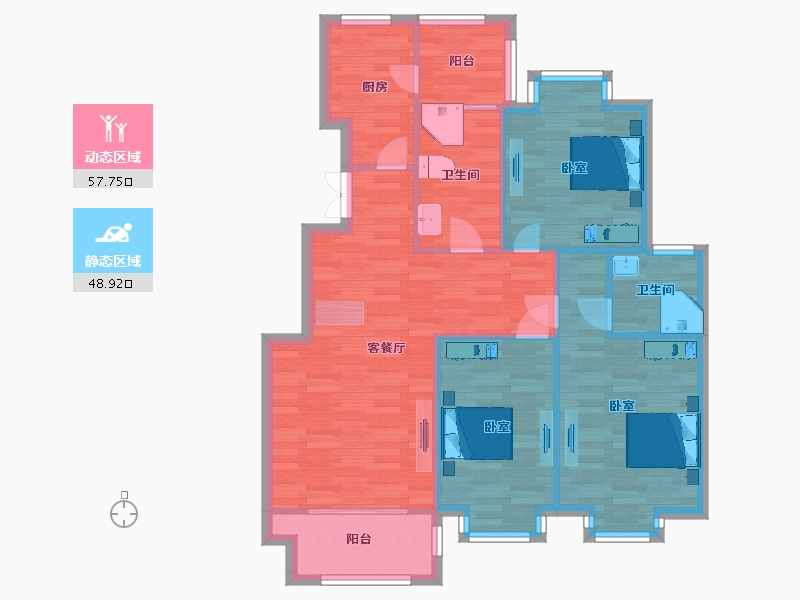 江苏省-南京市-龙海骏景D1户型122m²-97.59-户型库-动静分区