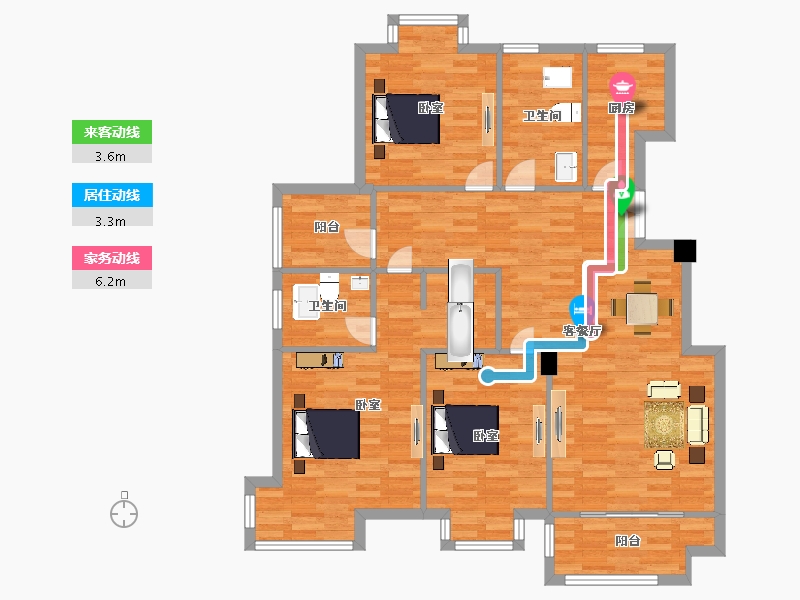 江苏省-南京市-龙海骏景D2户型141m²-111.57-户型库-动静线