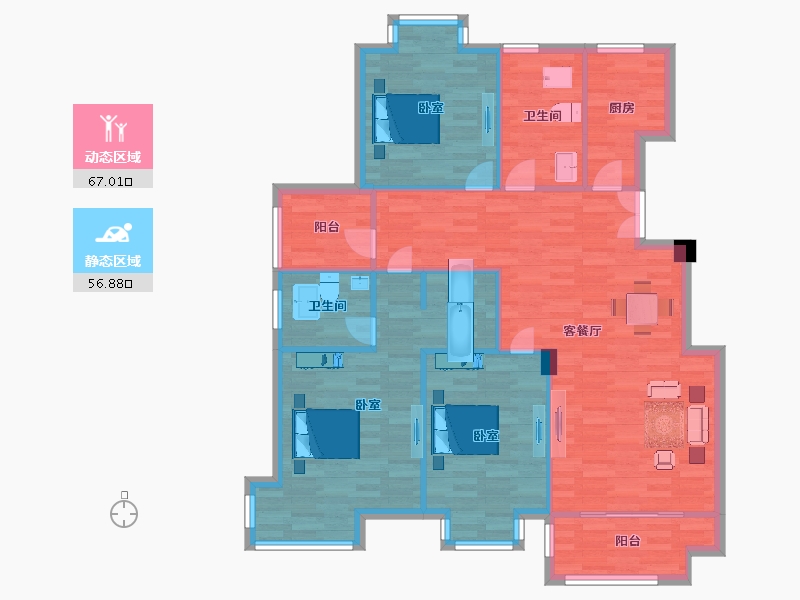 江苏省-南京市-龙海骏景D2户型141m²-111.57-户型库-动静分区