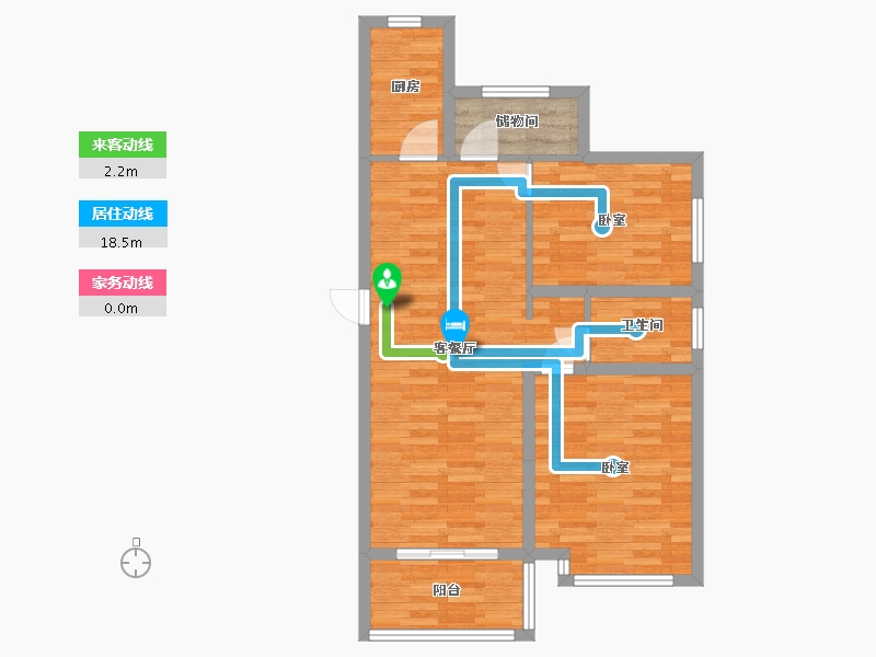 江苏省-南京市-爱涛天禧明庭C‘户型92m²-73.60-户型库-动静线