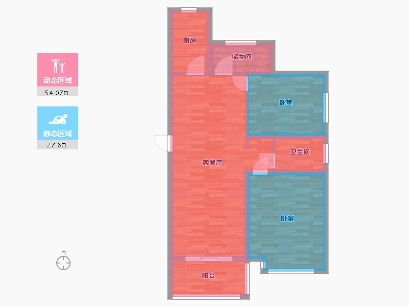 江苏省-南京市-爱涛天禧明庭C‘户型92m²-73.60-户型库-动静分区