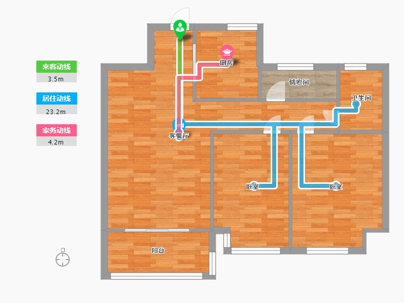 江苏省-南京市-爱涛天禧明庭B户型89m²-71.20-户型库-动静线