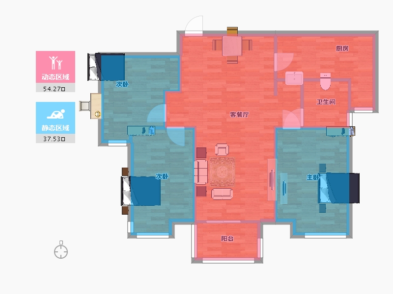 江苏省-南京市-喜之郎丽湖湾104m²-83.20-户型库-动静分区