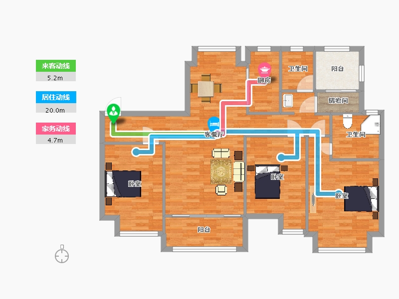 江苏省-南京市-溧水万达广场万达御景仕家2，5幢120m²-96.45-户型库-动静线