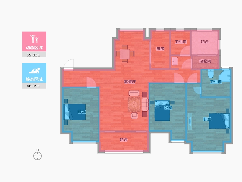 江苏省-南京市-溧水万达广场万达御景仕家2，5幢120m²-96.45-户型库-动静分区