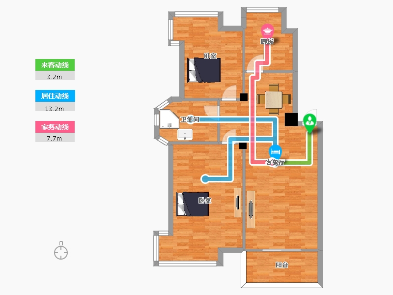 江苏省-南京市-万景佳苑C90m²-78.93-户型库-动静线