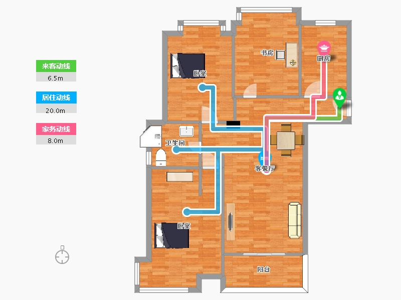 江苏省-南京市-万景佳苑A-1户型116m²-90.82-户型库-动静线