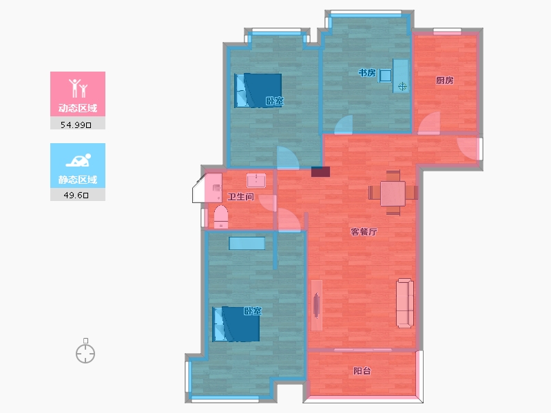 江苏省-南京市-万景佳苑A-1户型116m²-90.82-户型库-动静分区