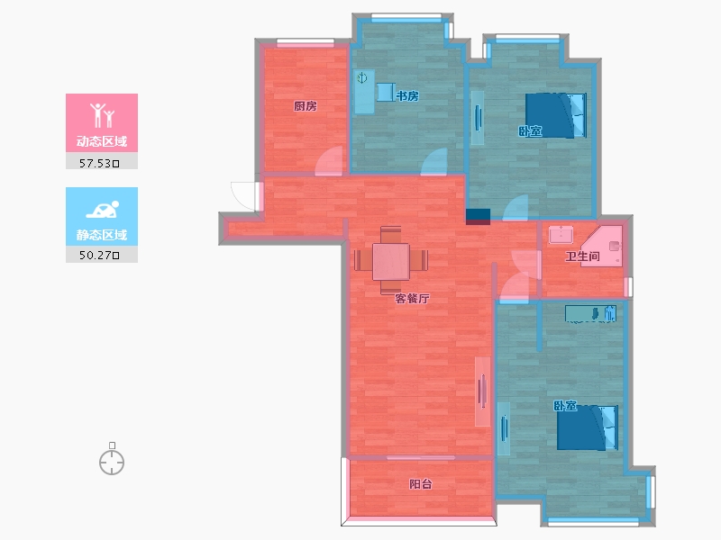 江苏省-南京市-万景佳苑A-2户型118m²-93.57-户型库-动静分区