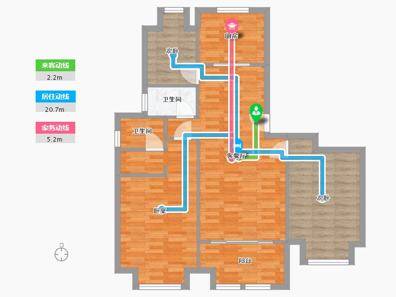 江苏省-南京市-禹洲中粮都会1,2,3,4,5,6,7,8,9幢09B户型105m²-84.39-户型库-动静线