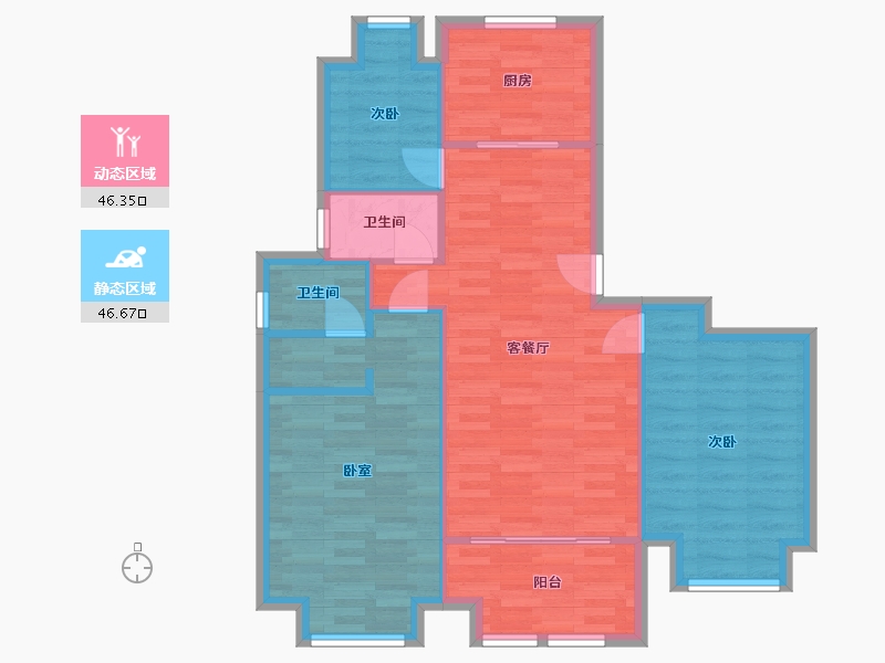 江苏省-南京市-禹洲中粮都会1,2,3,4,5,6,7,8,9幢09B户型105m²-84.39-户型库-动静分区