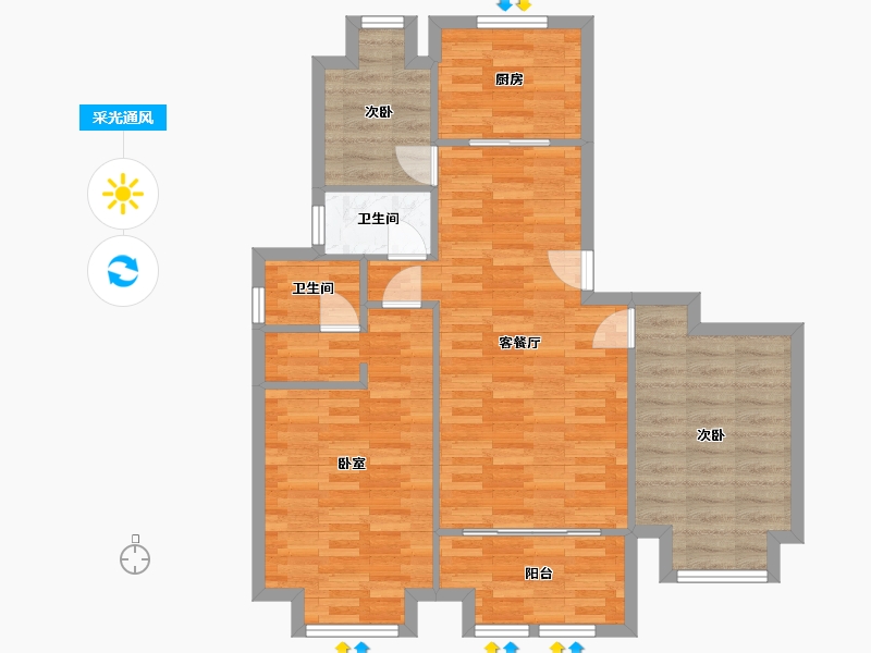 江苏省-南京市-禹洲中粮都会1,2,3,4,5,6,7,8,9幢09B户型105m²-84.39-户型库-采光通风