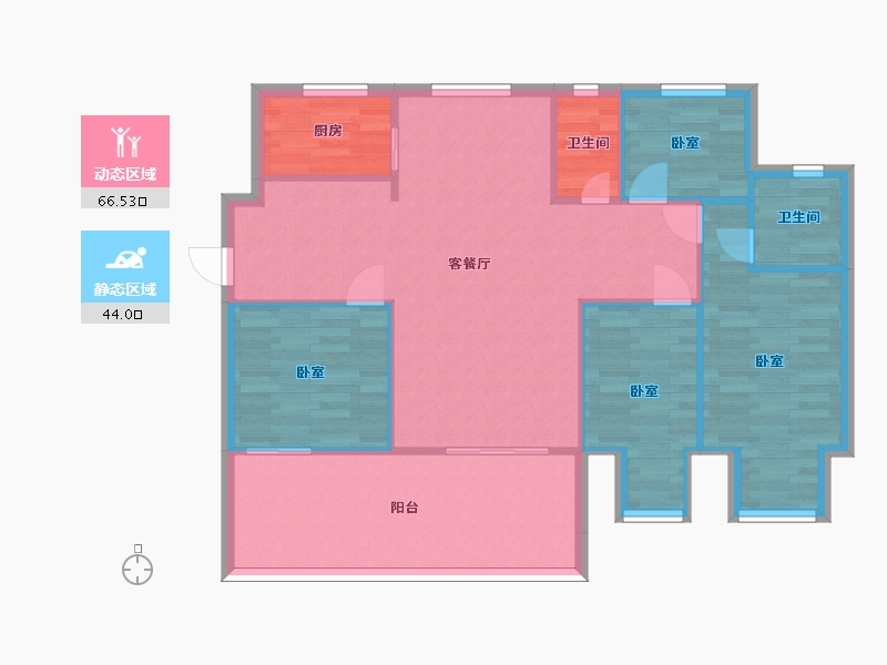 江苏省-南京市-卓越景枫蔚蓝郡11幢,6幢B1户型126m²-100.79-户型库-动静分区