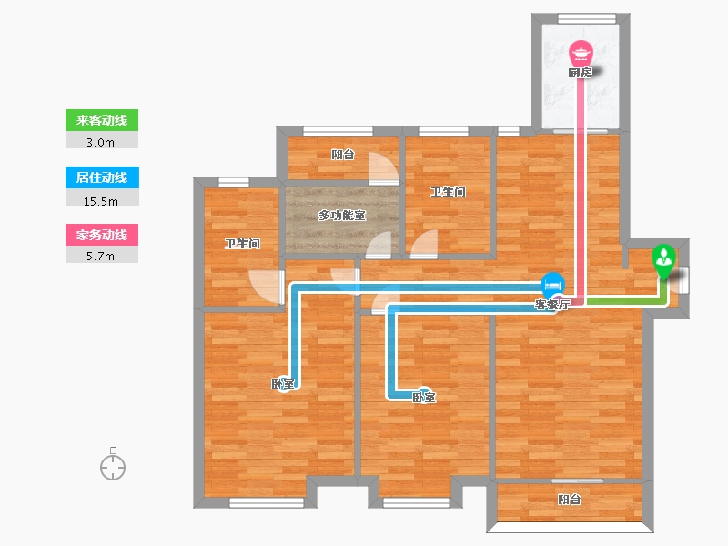 江苏省-南京市-卓越景枫蔚蓝郡C1户型106m²-84.80-户型库-动静线