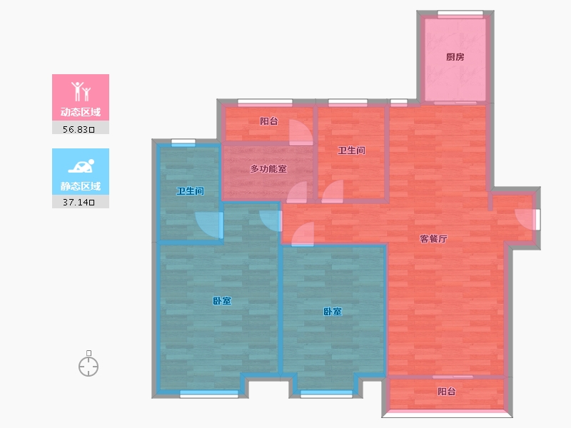 江苏省-南京市-卓越景枫蔚蓝郡C1户型106m²-84.80-户型库-动静分区