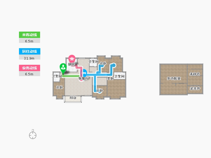 江苏省-南京市-爱涛天禧明庭H户型246m²-199.55-户型库-动静线