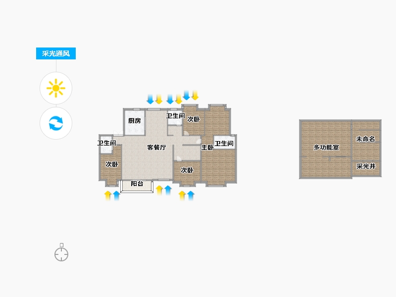 江苏省-南京市-爱涛天禧明庭H户型246m²-199.55-户型库-采光通风