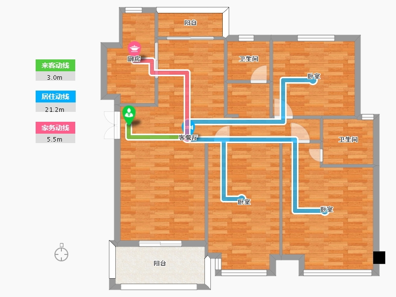 江苏省-南京市-爱涛天禧明庭G’户型130m²-103.99-户型库-动静线